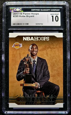 2017-18 Panini Hoops #295 Kobe Bryant Career Tribute 1st MVP Gem Mint CGC 10 front