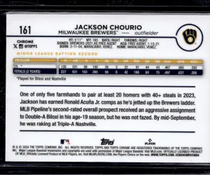 2024 Topps Chrome Jackson Chourio #161 Purple Sonar Refractor /275 RC back