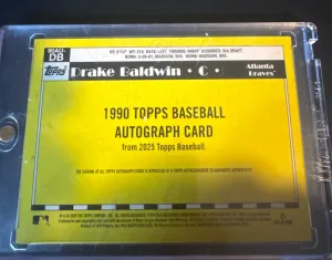 2025 Topps Update Drake Baldwin 1990 On Card Auto Autograph RC Rookie #90AU-DB Braves back