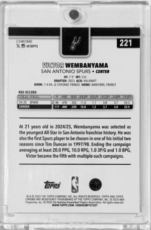 2025 Topps Chrome Victor Wembanyama Orange Pulsar Image Variation SSP /25 back