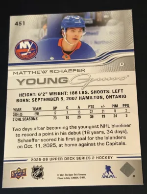 2025-26 Upper Deck Series 2 #451 Matthew Schaefer Young Guns back