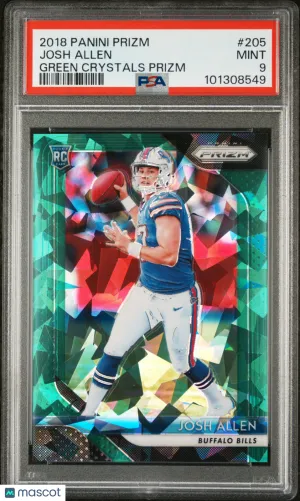 2018 Panini Prizm Josh Allen #205 Green Crystals 56/75 PSA 9 front
