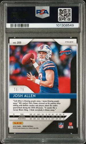 2018 Panini Prizm Josh Allen #205 Green Crystals 56/75 PSA 9 back