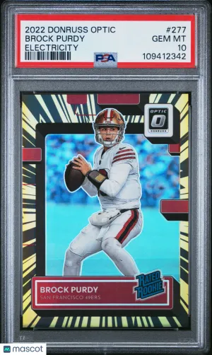 2022 Panini Donruss Optic Brock Purdy #277 Electricity 46/65 PSA 10 front