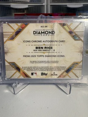 2025 Topps Diamond Icons Ben Rice Chrome Auto RC Blue Refractor #/15 Yankees back