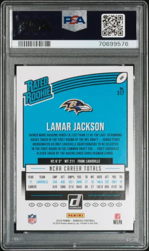 Lamar Jackson 2018 Panini Donruss #317- PSA 10 Rated Rookie back
