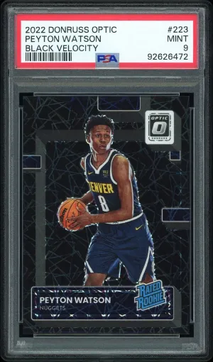 Peyton Watson 2022-23 Panini Donruss Optic #223 Black Velocity Rookie /39 PSA 9
