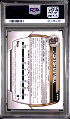 Jackson Merrill (Padres) 2023 Bowman Chrome Sapphire Edition Prospects-Orange 64/75 #244 PSA GEM MT 10 back