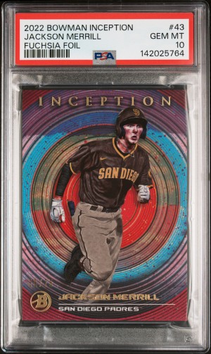 Jackson Merrill (Padres) 2022 Bowman Inception Fuchsia Foil 56/75 #43 PSA GEM MT 10 front