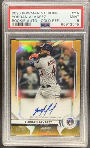 2020 Bowman Sterling Rookie Auto Yordan Alvarez Gold Refractor /50 PSA 9 #YA front