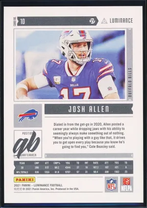Josh Allen 2021 Panini Luminance #10 Green /75 Bills back