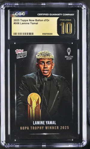 Topps 2025 Topps Now Ballon D'Or #006 Lamine Yamal CGC 10 Pristine Black Label front