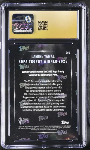 Topps 2025 Topps Now Ballon D'Or #006 Lamine Yamal CGC 10 Pristine Black Label back