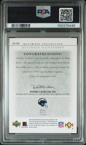 2004 Ultimate Collection Philip Rivers Ultimate Signatures /275 PSA 9 #US-PR back