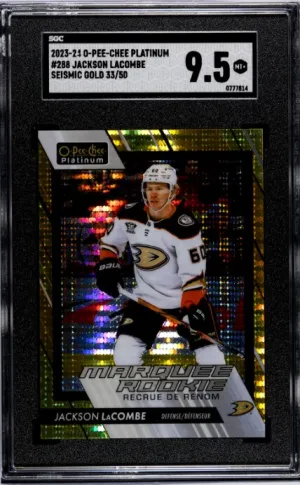 2023-24 O-Pee-Chee Platinum Jackson Lacombe Seismic Gold /50 SGC 9.5 front