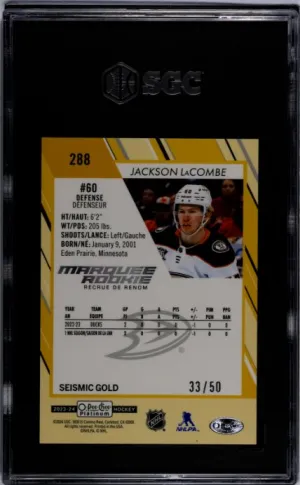 2023-24 O-Pee-Chee Platinum Jackson Lacombe Seismic Gold /50 SGC 9.5 back