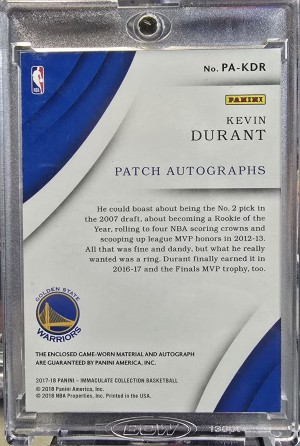 2017 Immaculate Patch Auto Kevin Durant /15 back