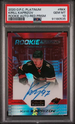 2020 O-Pee-Chee Platinum Rookie Autographs Kirill Kaprizov Rookie Auto-Red Prism front