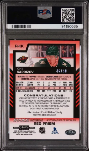 2020 O-Pee-Chee Platinum Rookie Autographs Kirill Kaprizov Rookie Auto-Red Prism back