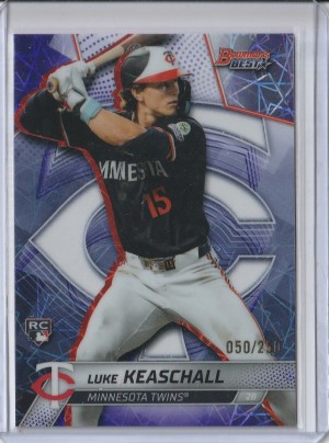 2025 Bowman's Best Purple Lazer Refractor Luke Keaschall Rookie 050/250 front