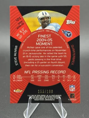 2005 TOPPS FINEST #44 STEVE MCNAIR GREEN REFRACTOR /199 Titans back