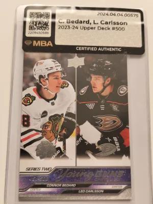 23-24 Series 2 Bedard Carlsson Young Guns Checklist #500 MBA Authenticated
