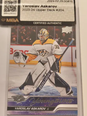 2023-24 Upper Deck Series 1 Yaroslav Askarov Young Guns #204 MBA Authenticated
