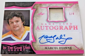 🔥#/4 MARCEL DIONNE AUTOGRAPH RELIC 2020-21 LEAF IN THE GAME USED ITG SIGNATURE