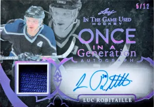 🔥#/12 LUC ROBITAILLE AUTOGRAPH RELIC 2020-21 LEAF IN THE GAME USED ITG ONCE IN