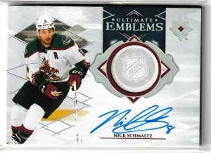 23-24 Upper Deck Ultimate Collection Nick Schmaltz Ultimate Emblems Auto #UE-NS