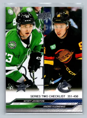 2023-24 Upper Deck Series 2 Checklist Johnston/Kuzmenko #450 Stars/Canucks