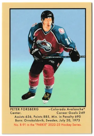 2022-23 Upper Deck Parkhurst Champions Peter Forsberg 51 Retro Mini Parkie #R-91