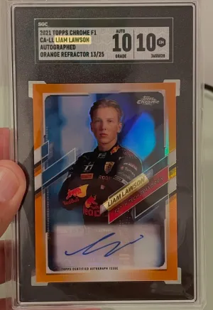 2021 Topps Chrome Formula 1 #CALL Liam Lawson Orange Auto /25 - SGC 10