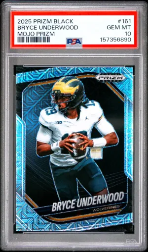 2025 Panini Prizm Black #161 Bryce Underwood Mojo Prizm /25 PSA 10
