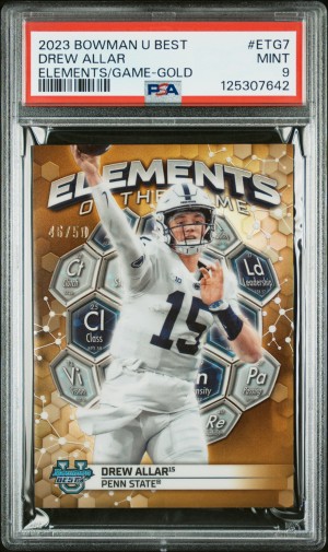 2023 Bowman University Best Elements Of The Game Drew Allar Elements/Game-Gold PSA 9