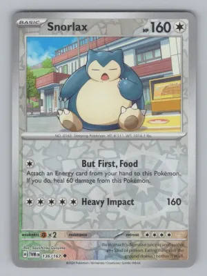 Snorlax 136/167 Uncommon Twilight Masquerade Pokemon Reverse Holo NM