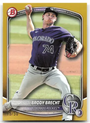 Brody Brecht 2025 Bowman Draft Gold Border #/50 Colorado Rockies