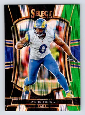 Byron Young Rams 2025 Panini Select Black and Green Prizm Shock
