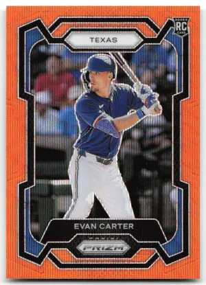 Evan Carter 2024 Panini Prizm Orange Wave Prizms #/49 Texas Rangers