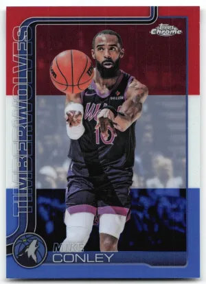 Mike Conley 2025-26 Topps Chrome Update Red White and Blue Refractor