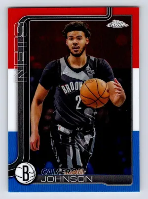 Cameron Johnson 2025-26 Topps Chrome Red White and Blue Refractor Brooklyn Nets