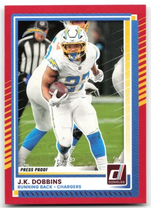 J.K. Dobbins 2025 Donruss Press Proofs Red Los Angeles Chargers