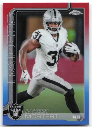 Raheem Mostert 2025 Topps Chrome Red White and Blue Refractor Las Vegas Raiders
