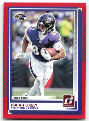 Isaiah Likely 2025 Donruss Press Proofs Red Baltimore Ravens