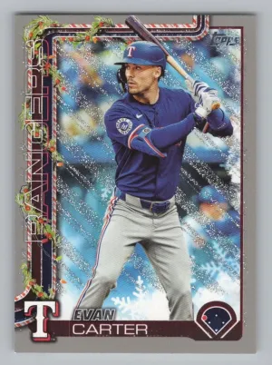 Evan Carter 2025 Topps Holiday Silver Glitter Holiday Texas Rangers