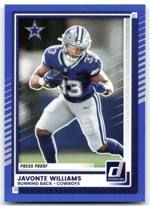 Javonte Williams 2025 Donruss Press Proofs Blue Cowboys