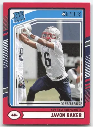 Javon Baker RC 2024 Donruss Press Proof Red Patriots