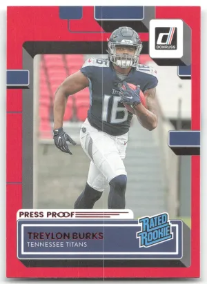 Treylon Burks Rookie 2022 Donruss Red Press Proof Tennessee Titans