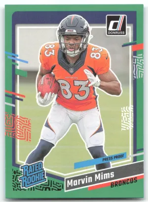 Marvin Mims Rookie 2023 Donruss Press Proof Green Denver Broncos