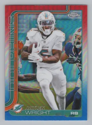 Jaylen Wright 2025 Topps Chrome Red White and Blue Refractor Miami Dolphins